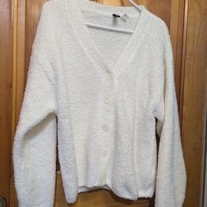 H&M White Cardigan Sweater V-Neck Long Sleeves
